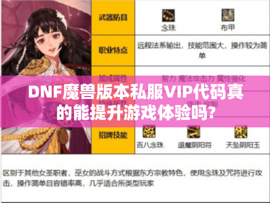 DNF魔兽版本私服VIP代码真的能提升游戏体验吗?
