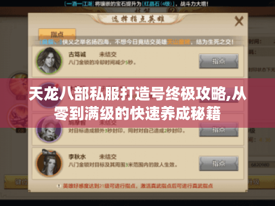 天龙八部私服打造号终极攻略,从零到满级的快速养成秘籍 天龙八部私服打造号终极攻略,从零到满级的快速养成秘籍