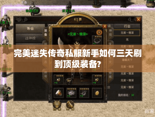 完美迷失传奇私服新手如何三天刷到顶级装备? 完美迷失传奇私服新手如何三天刷到顶级装备?