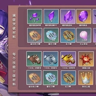 原神雷电将军突破材料速查攻略 原神雷电将军突破材料速查攻略